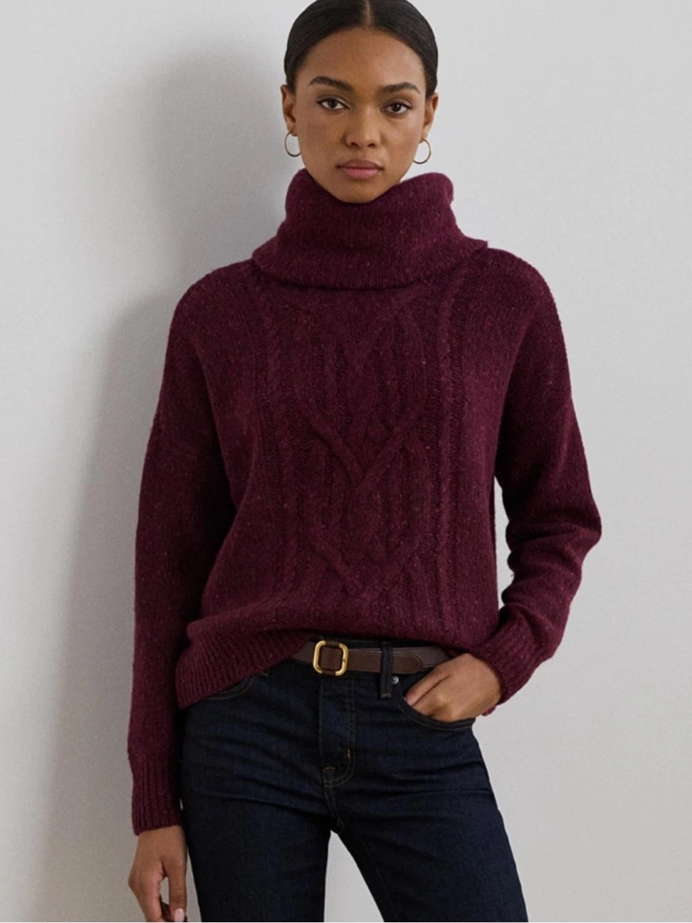 Ralph Lauren Plum Cable-Knit Turtleneck Sweater size Large NWT